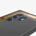 ACS08952 - Galaxy S25 Ultra Case Rugged Armor (MagFit) in Marble Gray showing the partial back, partial front with lens camera zoomed in