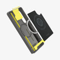 ACS08952 - Galaxy S25 Ultra Case Rugged Armor (MagFit) in Marble Gray showing the inner layer detached hovering above the detached magring and the case