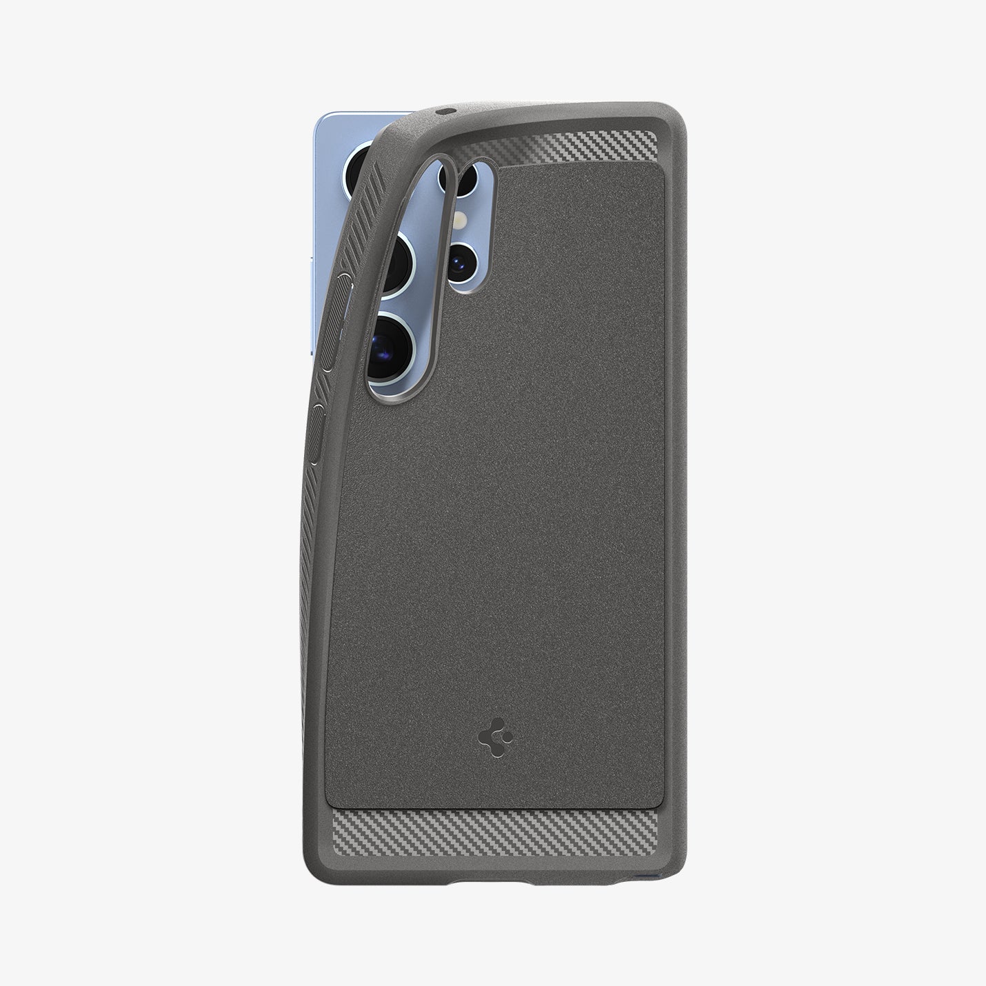 ACS08952 - Galaxy S25 Ultra Case Rugged Armor (MagFit) in Marble Gray showing the back with edge partially lifted