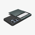 ACS08968 - Galaxy S25 Ultra Case Slim Armor CS in Abyss Green showing the back, partial top and bottom, card slider open