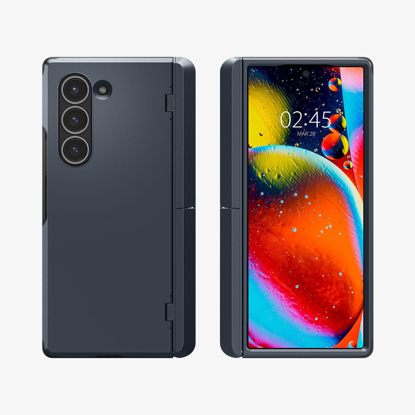 ACS08287 - Galaxy Z Fold 6 Case Tough Armor Pro P in Metal Slate showing the front and back of 2 devices both folded