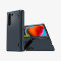 ACS08287 - Galaxy Z Fold 6 Case Tough Armor Pro P in Metal Slate showing the back, hinge, another device showing front and back and hinge with a built-in kickstand propped up