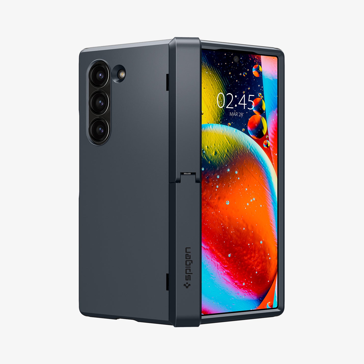 ACS08287 - Galaxy Z Fold 6 Case Tough Armor Pro P in Metal Slate showing the back, hinge and front, partially folded