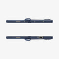ACS08281 - Galaxy Z Flip 6 Case Ultra Hybrid Pro in Frost Navy Blue showing the top and bottom of 2 devices fully open facing each other