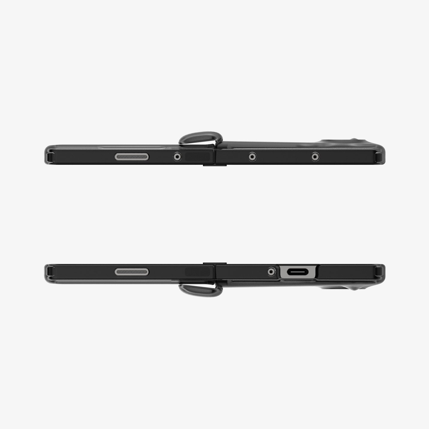 ACS07814 - Galaxy Z Fold 6 Case Ultra Hybrid Pro in Frost Gray showing the top and bottom of 2 devices fully open facing each other