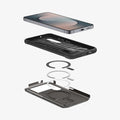 ACS10230 - Galaxy S25 FE Slim Armor (MagFit) in Gunmetal showing the inner case with impact foam hovering above the metal safe ring detached from the hard layer case