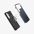 ACS10022 - Galaxy S25 FE Slim Armor (MagFit) in Metal Slate showing the inner case with impact foam hovering above the metal safe ring detached from the hard layer case
