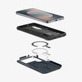ACS10022 - Galaxy S25 FE Slim Armor (MagFit) in Metal Slate showing the inner case with impact foam hovering above the metal safe ring detached from the hard layer case