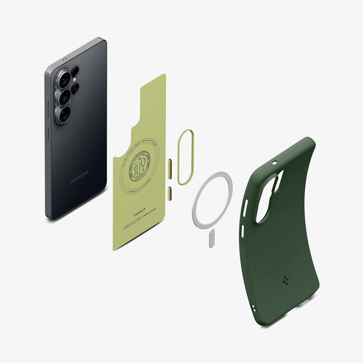 ACS11039 - Galaxy S26 Ultra Nano Pop (Mag Fit) in Avo Green showing 3D view of case and phone, showing the impact foam technology in the case and magfit