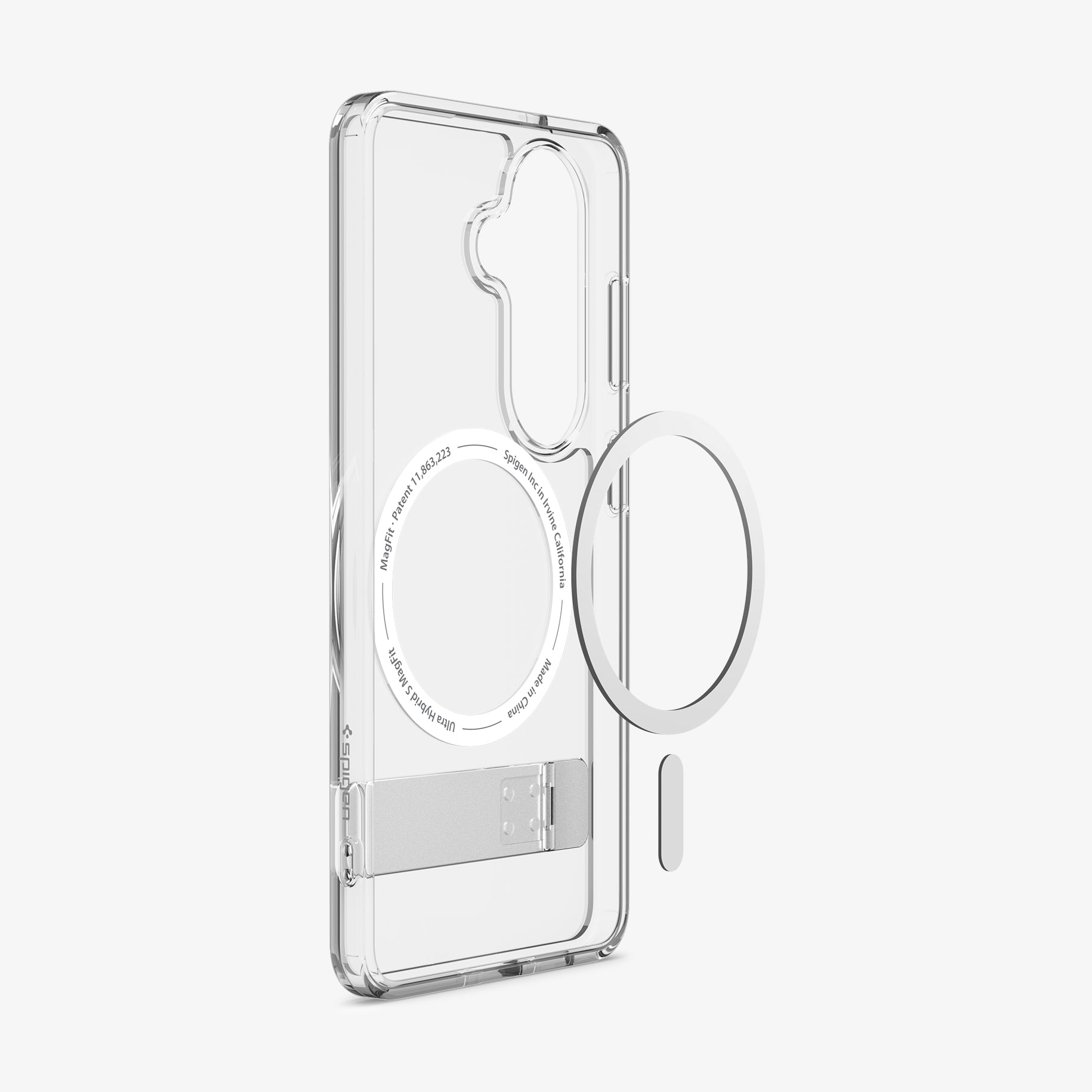 ACS11050 - Galaxy S26 Plus Case - Ultra Hybrid S (Mag Fit) Clear White showing the back and partial side with kickstand and mag fit technology
