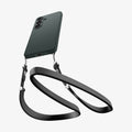 ACS11045 - Galaxy S26 Plus Liquid Air (Mag Fit) in Abyss Green showing device and case with double strap on bottom