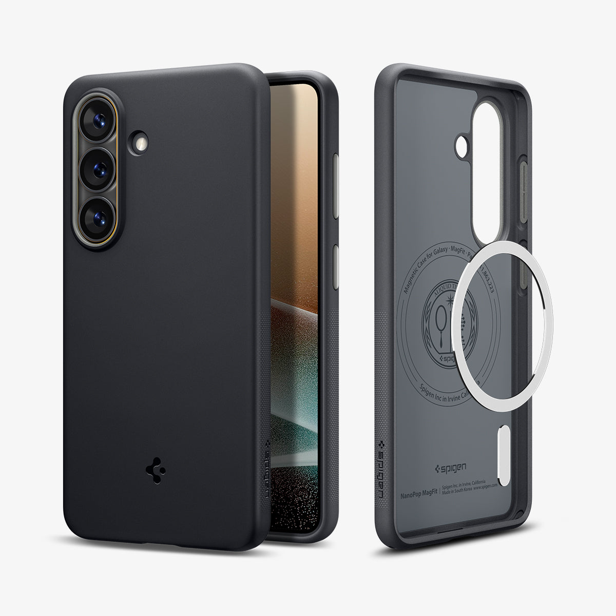 ACS11066 - Galaxy S26  Nano Pop (Mag Fit) in Black Sesame showing the back with the device, partial back case only, partial front and sides with magfit