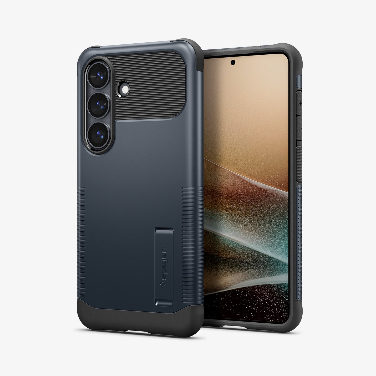 ACS10742 - Galaxy S26 Slim Armor (Mag Fit) in Metal Slate showing the back with the device, partial back case only, partial front and sides