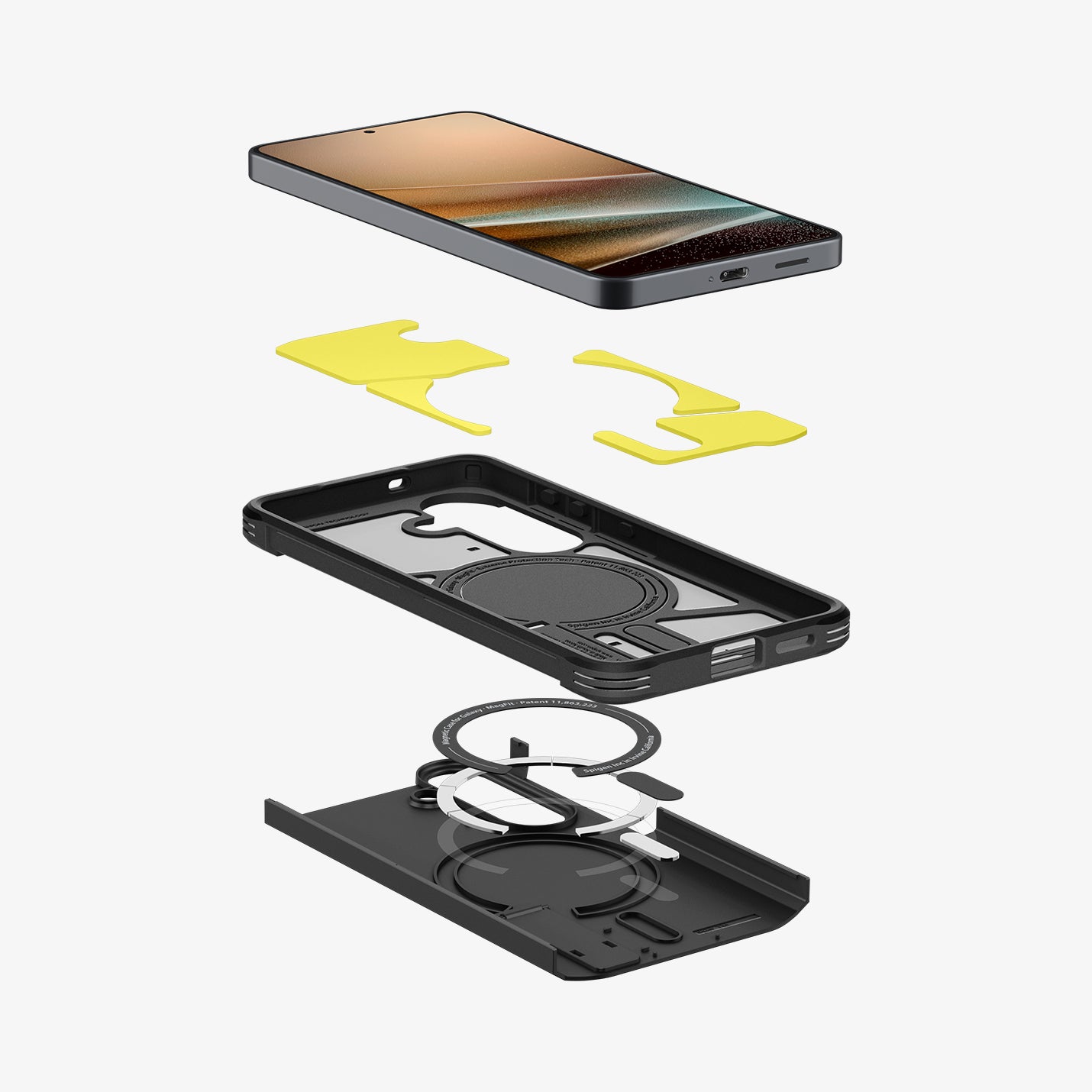 ACS11062 - Galaxy S26 Case Tough Armor (Mag Fit) Black showing 3D view of case and phone, showing the impact foam technology in the case and magfit