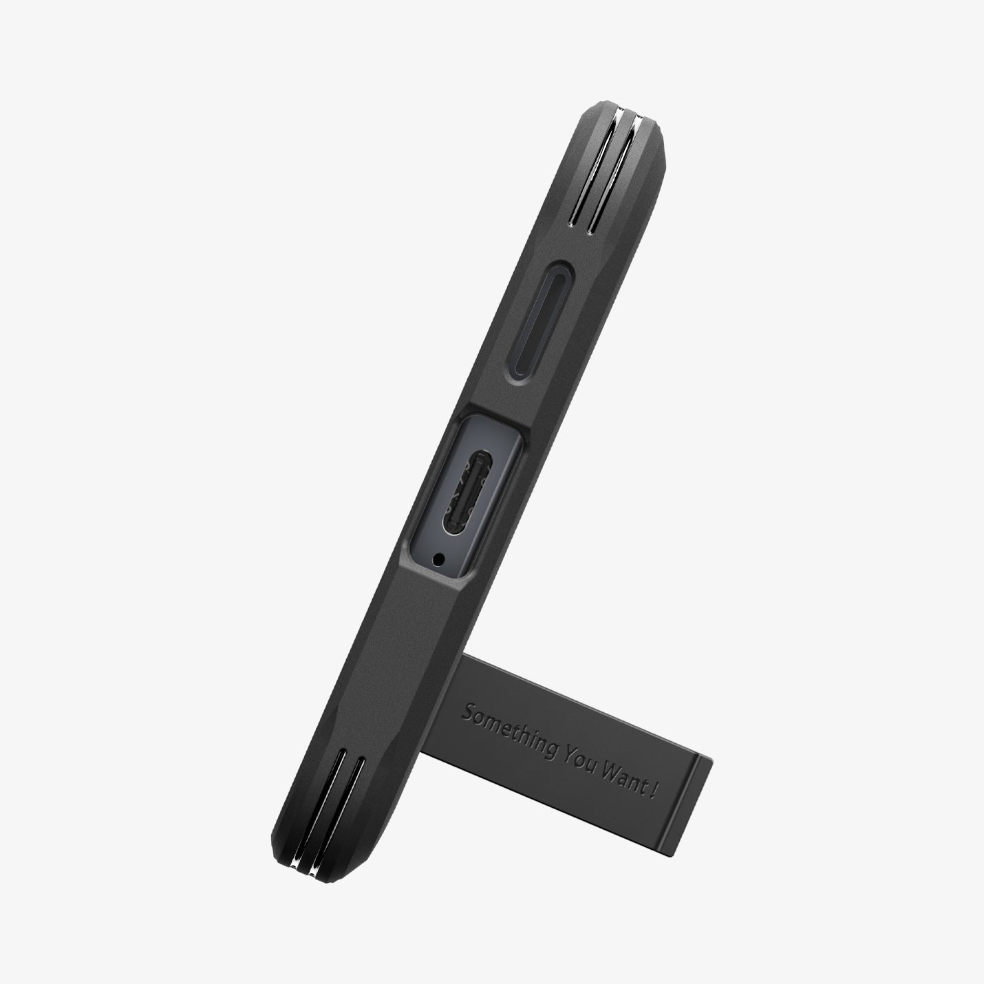 ACS11062 - Galaxy S26 Case Tough Armor (Mag Fit) Black showing bottom of case with kickstand out