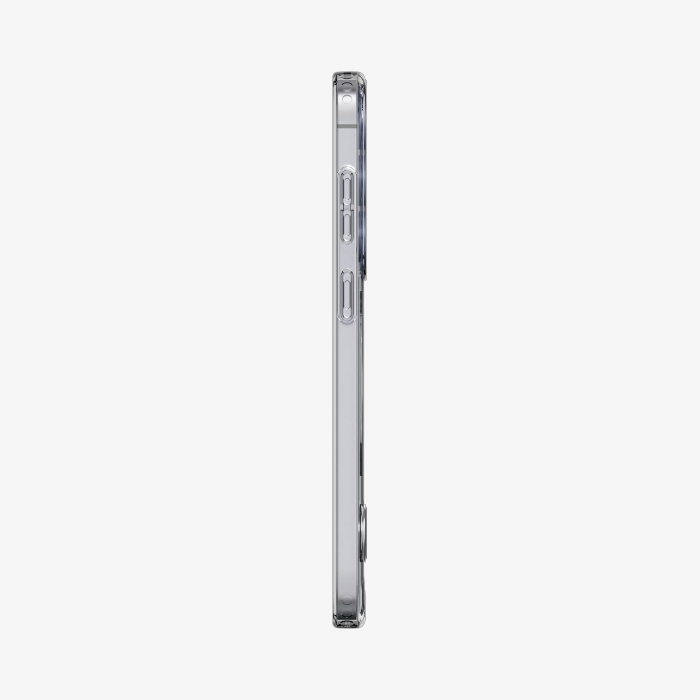 ACS11644 - Galaxy S26 FE Slim Armor Essential (Mag Fit) showing slim side profile of the clear case with covered buttons and raised camera protection