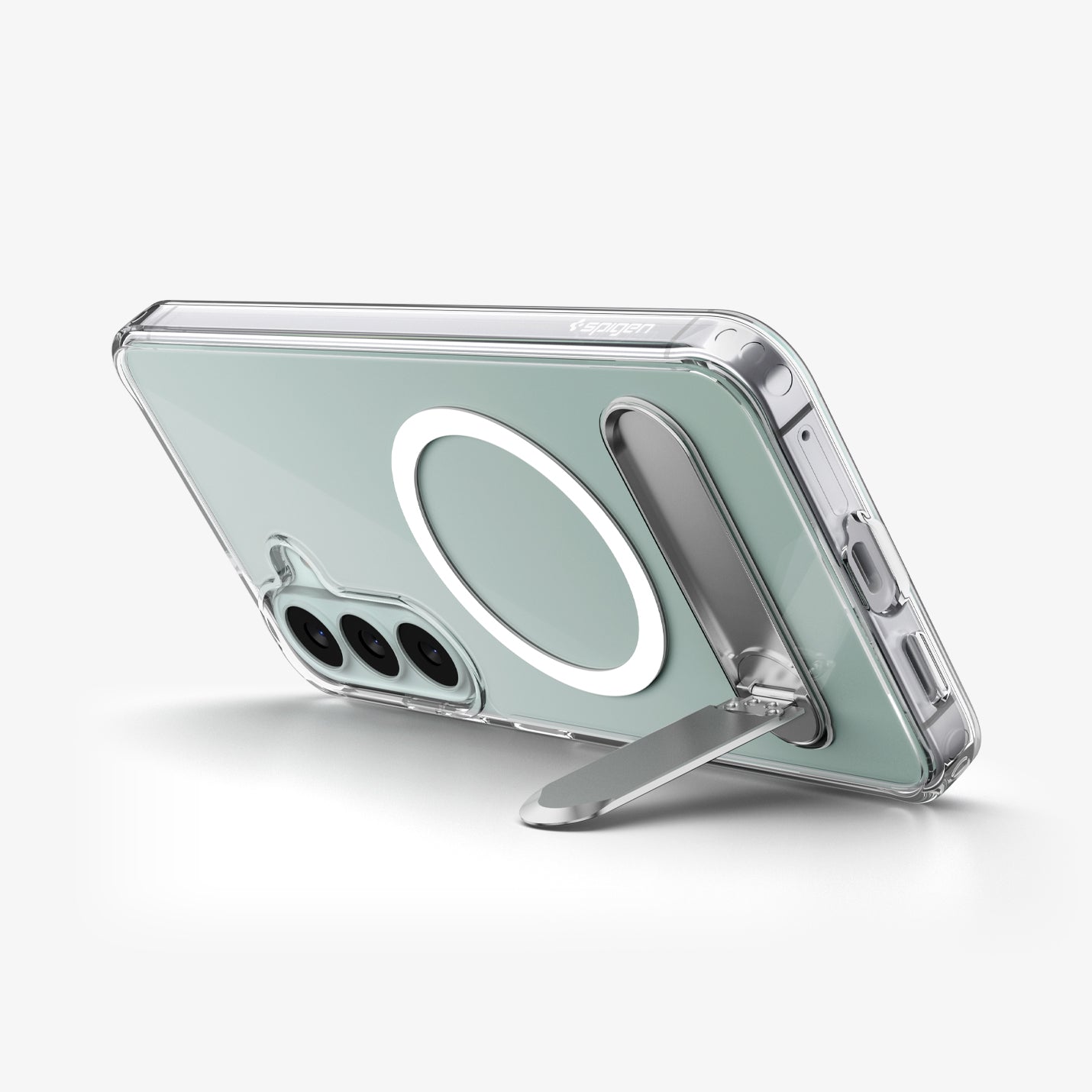 ACS11644 - Galaxy S26 FE Slim Armor Essential (Mag Fit) showing Galaxy S26 FE case with built in kickstand extended for landscape viewing