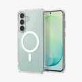 ACS11636 - Galaxy S26 FE Ultra Hybrid (Mag Fit) showing front and back views of Galaxy S26 FE with a clear Ultra Hybrid Mag Fit case and magnetic ring