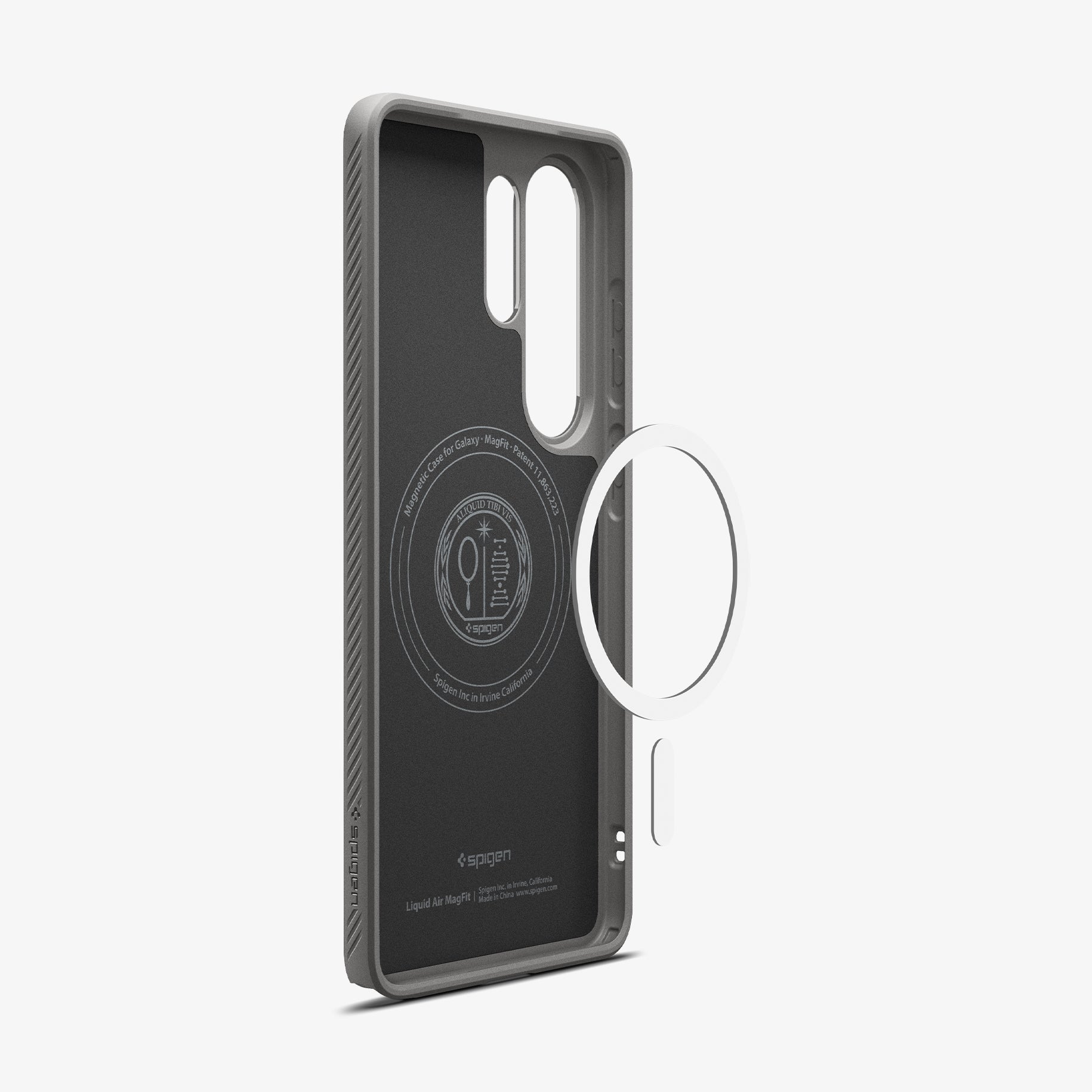ACS11025 - Galaxy S26 Ultra Liquid Air (Mag Fit) in Marble Gray showing the back with the device, partial back case with magfit