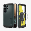 ACS11035 - Galaxy S26 Ultra Case Tough Armor (Mag Fit) Abyss Green showing the back with the device, partial back case only, partial front and sides with magfit