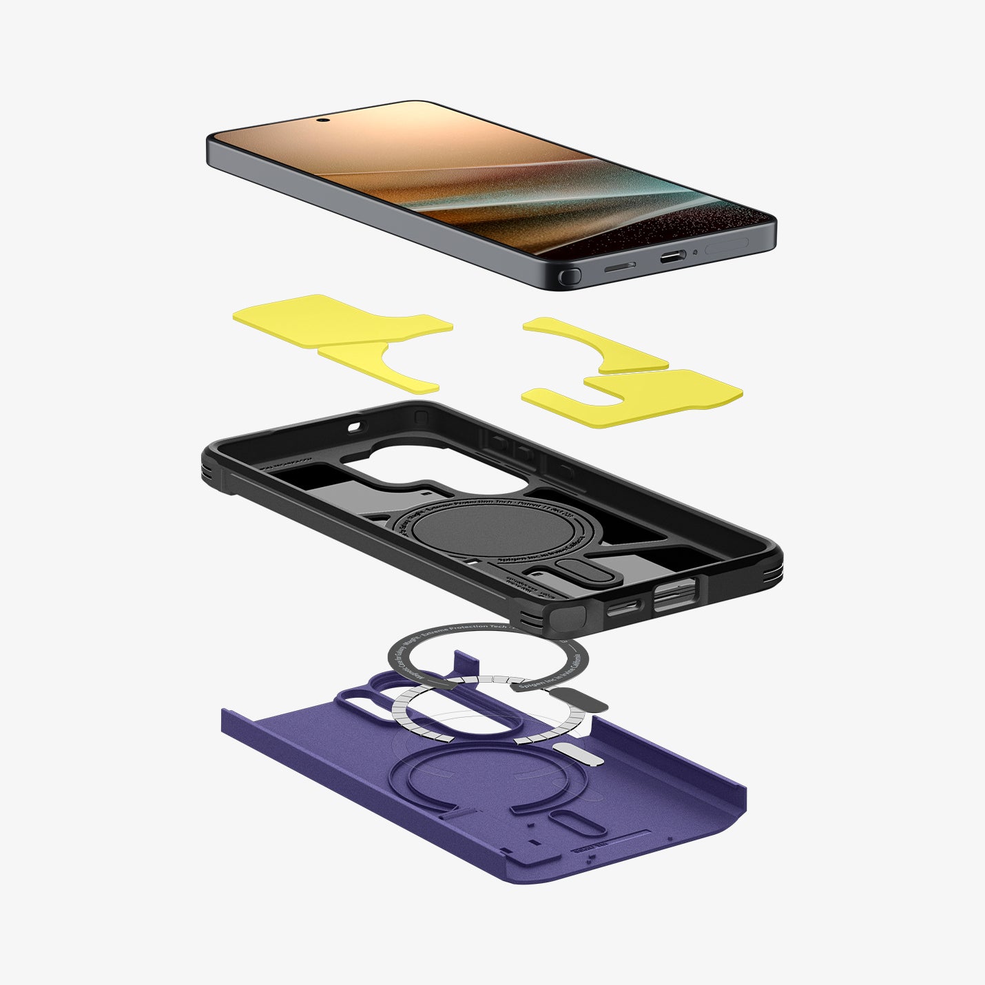 ACS11162 - Galaxy S26 Ultra Case Tough Armor (Mag Fit) Ash Violet showing 3D view of case and phone, showing the impact foam technology in the case and magfit