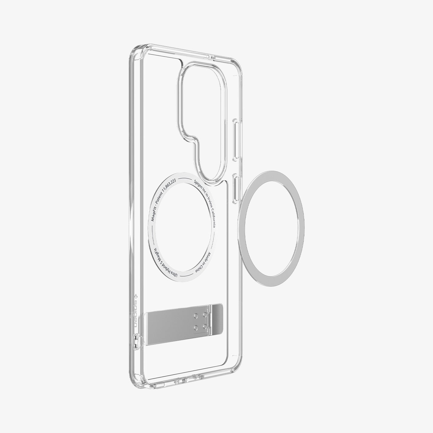 Spigen S26 Ultra Case Ultra Hybrid S (Mag Fit) ACS11032 - Galaxy S26 Ultra Case - Ultra Hybrid S (Mag Fit) Clear White showing the back and partial side with kickstand and mag fit technology