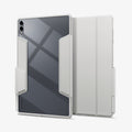 ACS10222 - Galaxy Tab S12 Ultra Air Skin Pro in Gray showing front and back views of a tablet case with a clear back panel, protective frame, folding cover, and stylus storage.