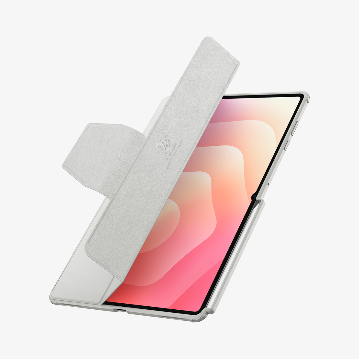 ACS10222 - Galaxy Tab S12 Ultra Air Skin Pro in Gray showing a tablet case with the folding cover partially opened across the screen.