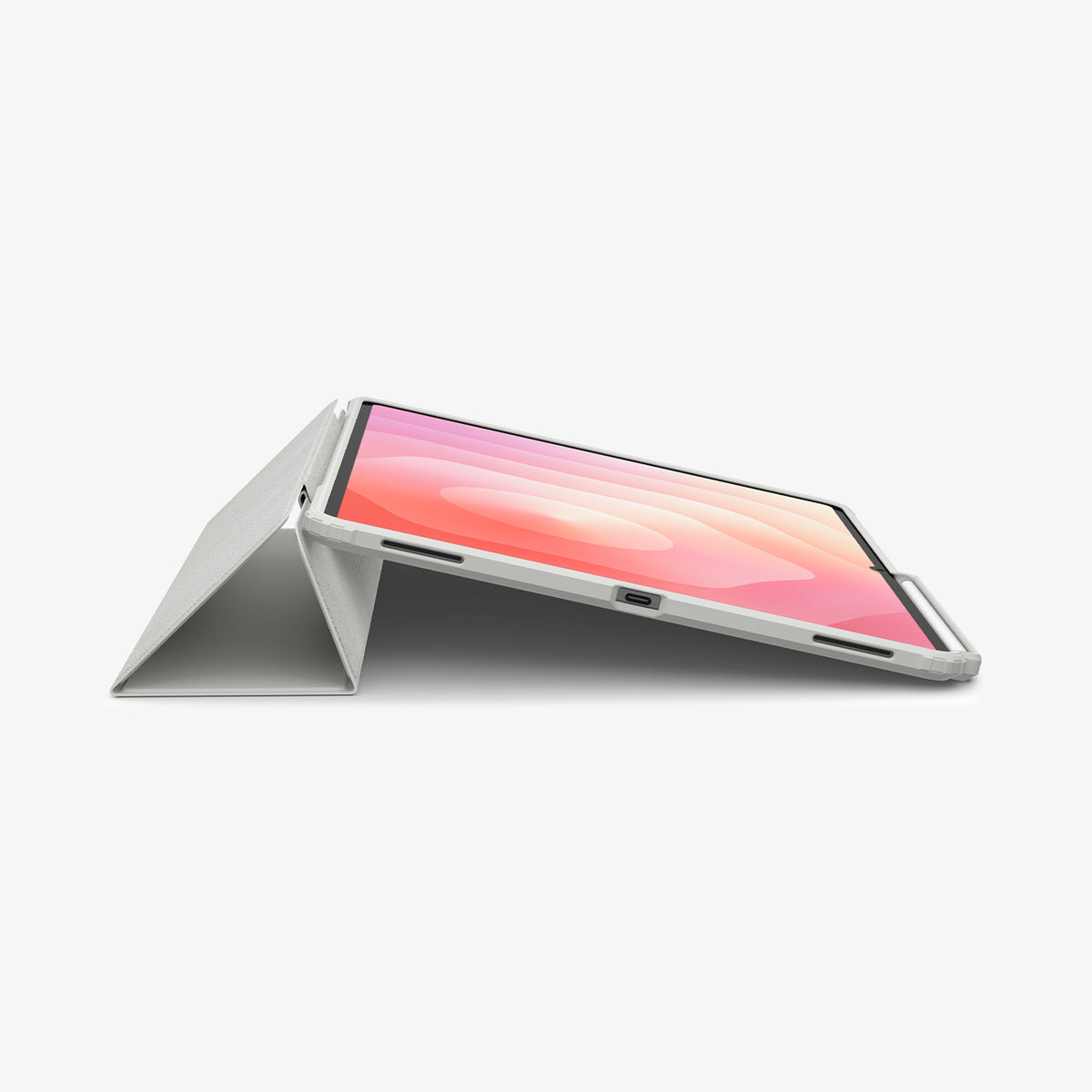 ACS10222 - Galaxy Tab S12 Ultra Air Skin Pro in Gray showing a tablet supported at a low viewing angle by the folded cover.