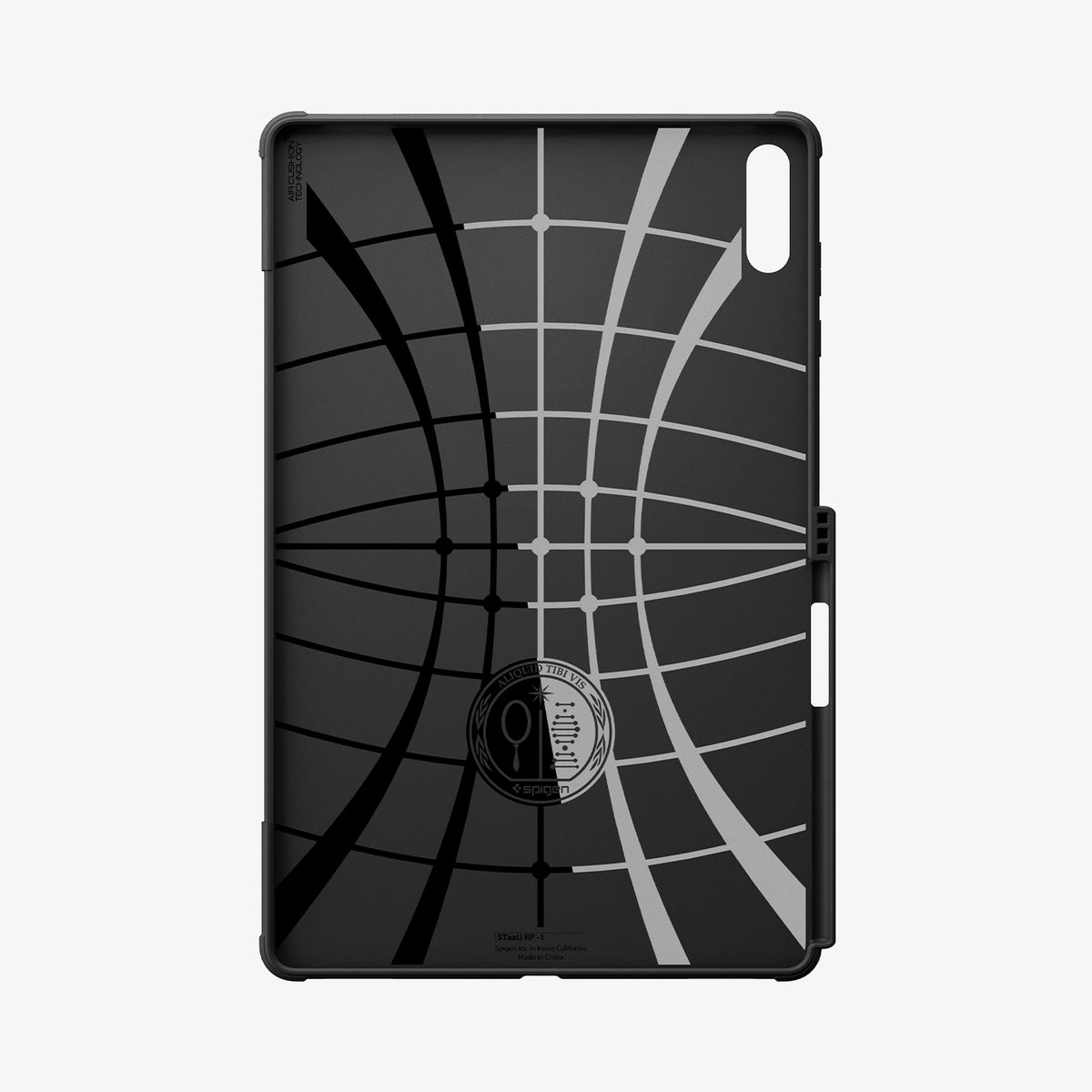 ACS10150 - Galaxy Tab S12 Ultra Rugged Armor Pro showing the interior of the tablet case with a patterned design, camera opening, and pen storage.