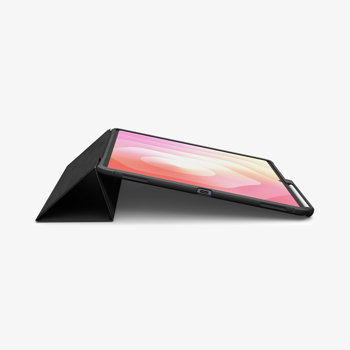 ACS10150 - Galaxy Tab S12 Ultra Rugged Armor Pro showing the tablet case supported by the folding cover in a low viewing position.