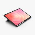 ACS10218 - Galaxy Tab S12 Ultra Tough Armor Pro showing the tablet case supported at a low angle by the built-in kickstand with a stylus stored along the edge.