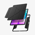 ACS11823 - Galaxy Tab S12+ Air Skin Pro in Black showing an exploded view of a tablet, protective frame, and detachable geometric folding cover.