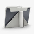 ACS11824 - Galaxy Tab S12+ Air Skin Pro in Gray showing the back of a tablet case with the geometric cover folded into a raised stand position.