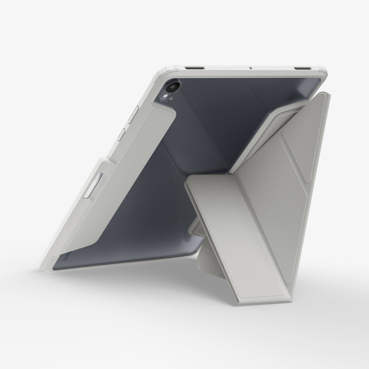 ACS11824 - Galaxy Tab S12+ Air Skin Pro in Gray showing the back of a tablet case with the geometric cover folded into an angled stand position.