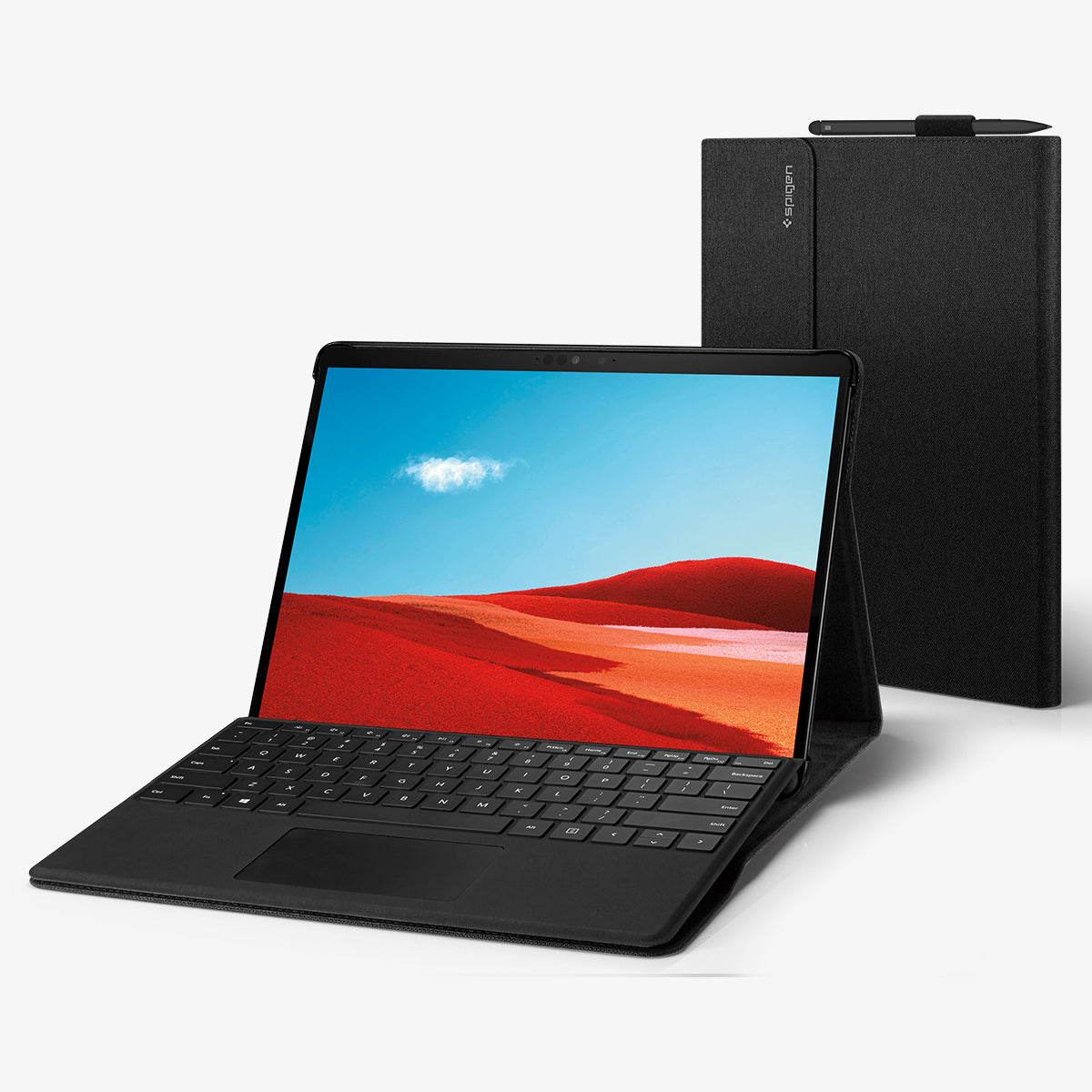 ACS04207 - Microsoft Surface Pro 10 Case Stand Folio in Black showing the front and device propped open