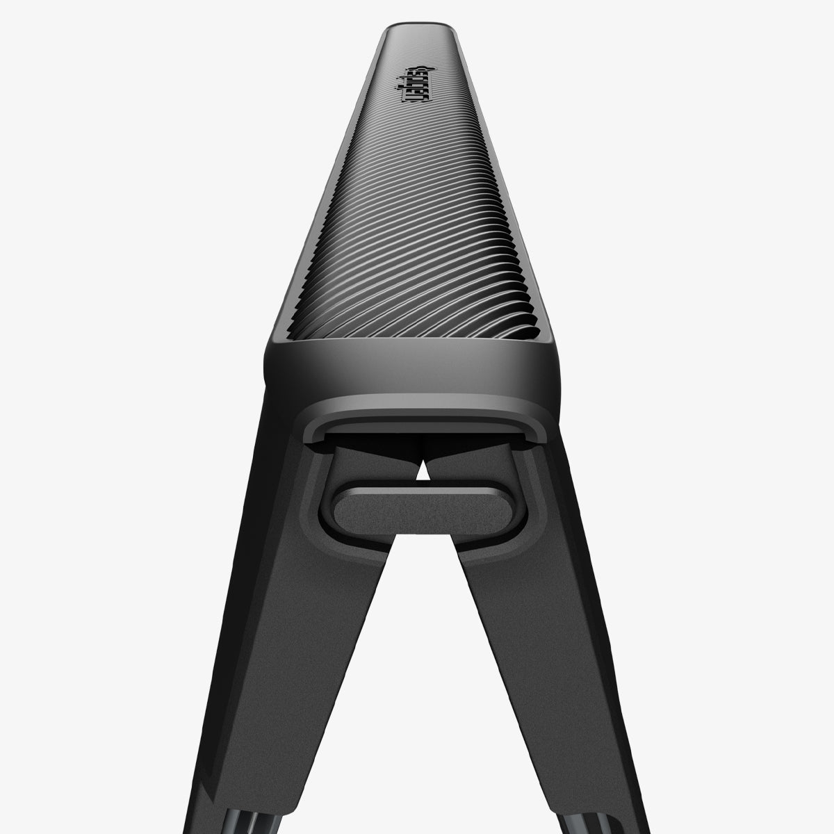 ACS11557 - Galaxy Z Fold 8 Slim Armor Pro (Mag Fit) Black showing a top-down close-up view of the case's hinge bar and ribbed grip texture, folded at an angle.