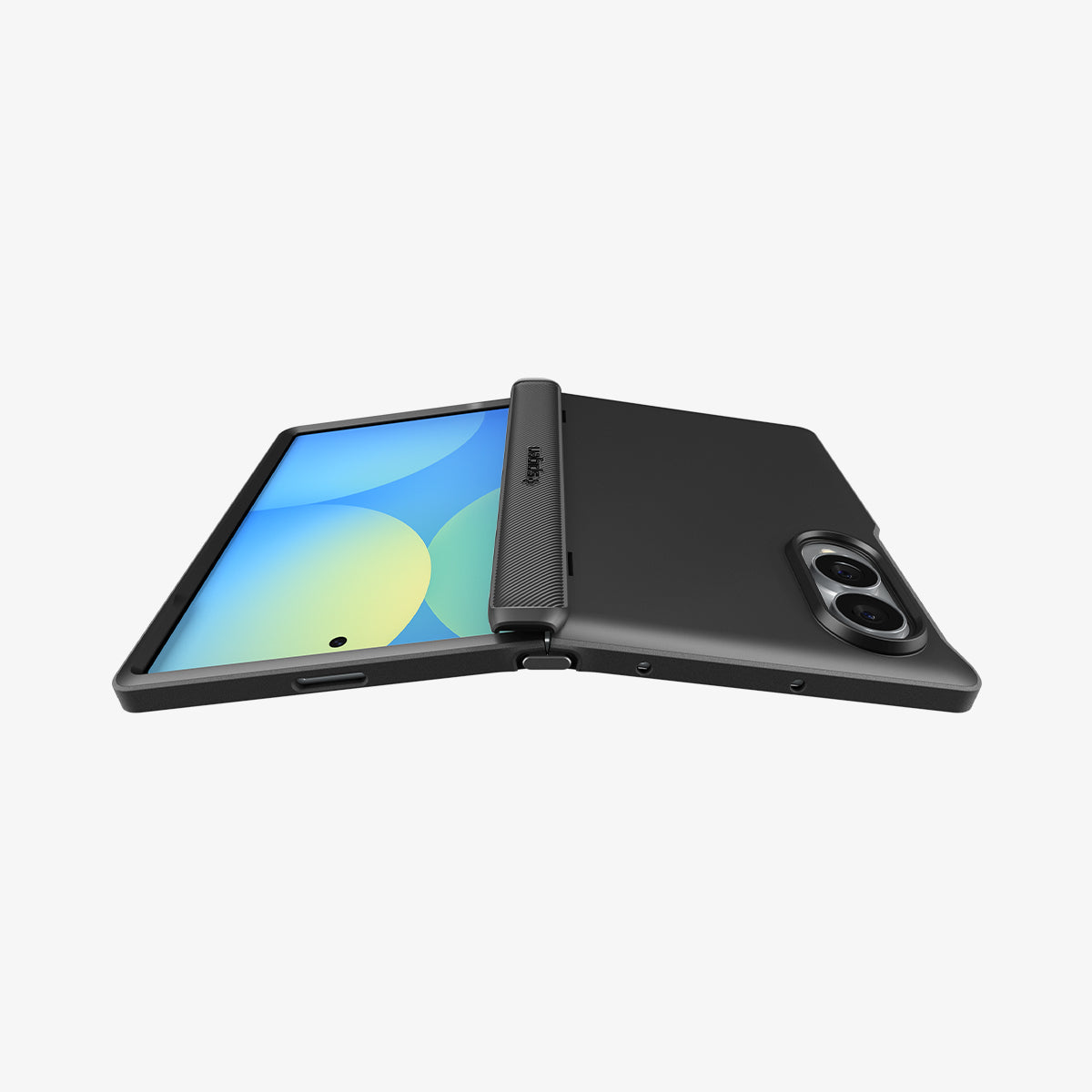 ACS11557 - Galaxy Z Fold 8 Slim Armor Pro (Mag Fit) Black showing the Galaxy Z Fold 8 with the Slim Armor Pro MagFit case propped up and folded flat, front and back views on white background.