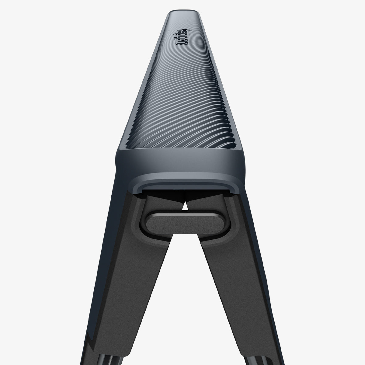 ACS11558 - Galaxy Z Fold 8 Slim Armor Pro (Mag Fit) Metal Slate showing a top-down close-up view of the case's hinge bar and ribbed grip texture, folded at an angle.