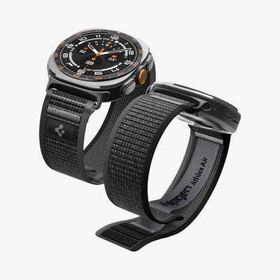 AMP11614 - Galaxy Watch Ultra Series - Athlex Air showing two Galaxy Watch Ultras side by side wearing the Athlex Air band, angled view highlighting the woven nylon texture.
