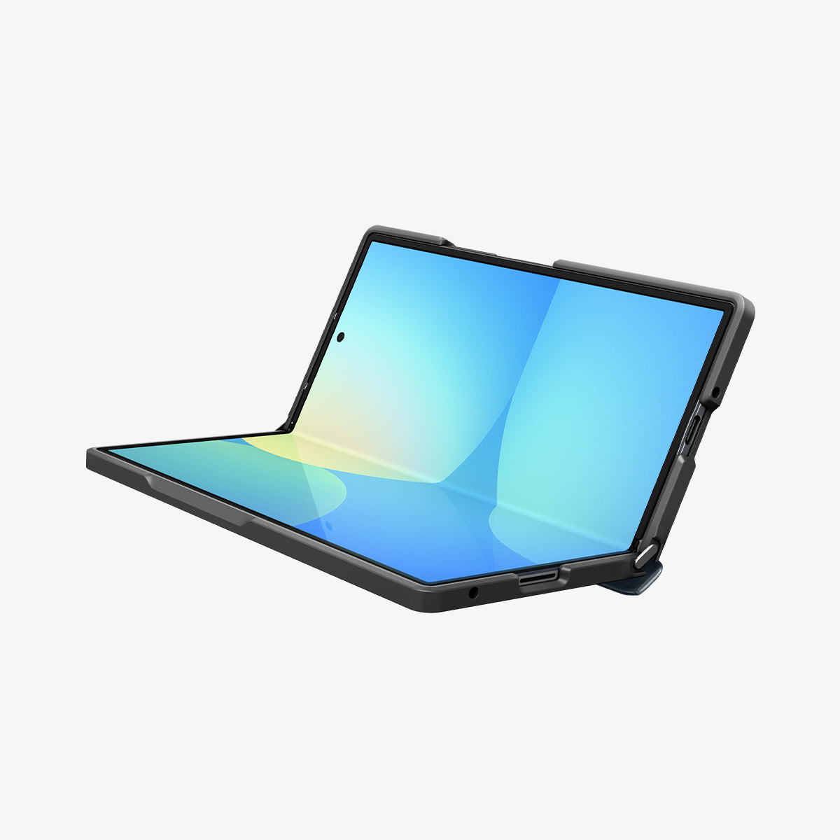 ACS11504 - Galaxy Z Fold 8 Ultra Slim Armor Pro (Mag Fit) Metal Slate showing Galaxy Z Fold 8 Ultra case propped open like a laptop with screen visible at an angle
