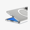 ACS11498 - Galaxy Z Fold 8 Ultra Ultra Hybrid Pro (Mag Fit) showing close-up of Galaxy Z Fold 8 Ultra clear case hinge opening at an angle, screen edge, and camera cutout