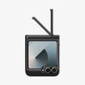 ACS09807 - Galaxy Z Flip 7 FE Series Tough Armor Pro (MagFit) in black showing the back screen with device folded and built in kickstand extended out