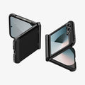 ACS09807 - Galaxy Z Flip 7 FE Series Tough Armor Pro (MagFit) in black showing the back, partial front of two devices partially folded