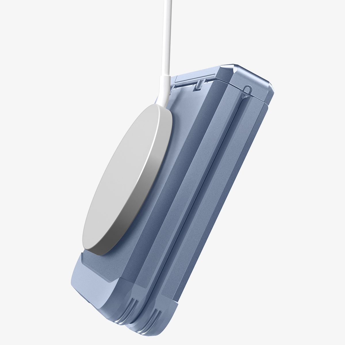 ACS09808 - Galaxy Z Flip 7 FE Series Tough Armor Pro (MagFit) in Sierra Blue showing the side and back with magsafe charger attached to case