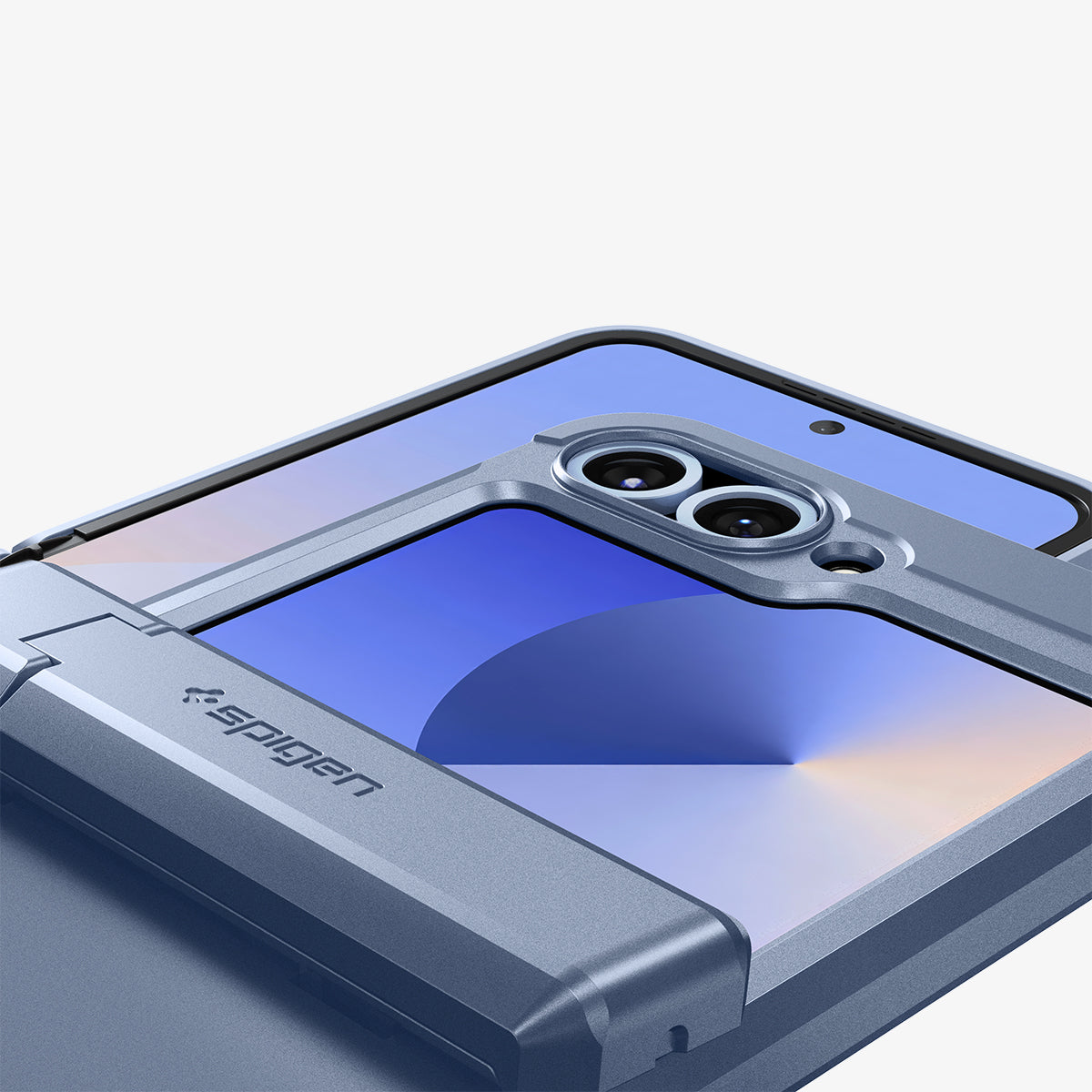 ACS09808 - Galaxy Z Flip 7 FE Series Tough Armor Pro (MagFit) in Sierra Blue showing the top zoomed in