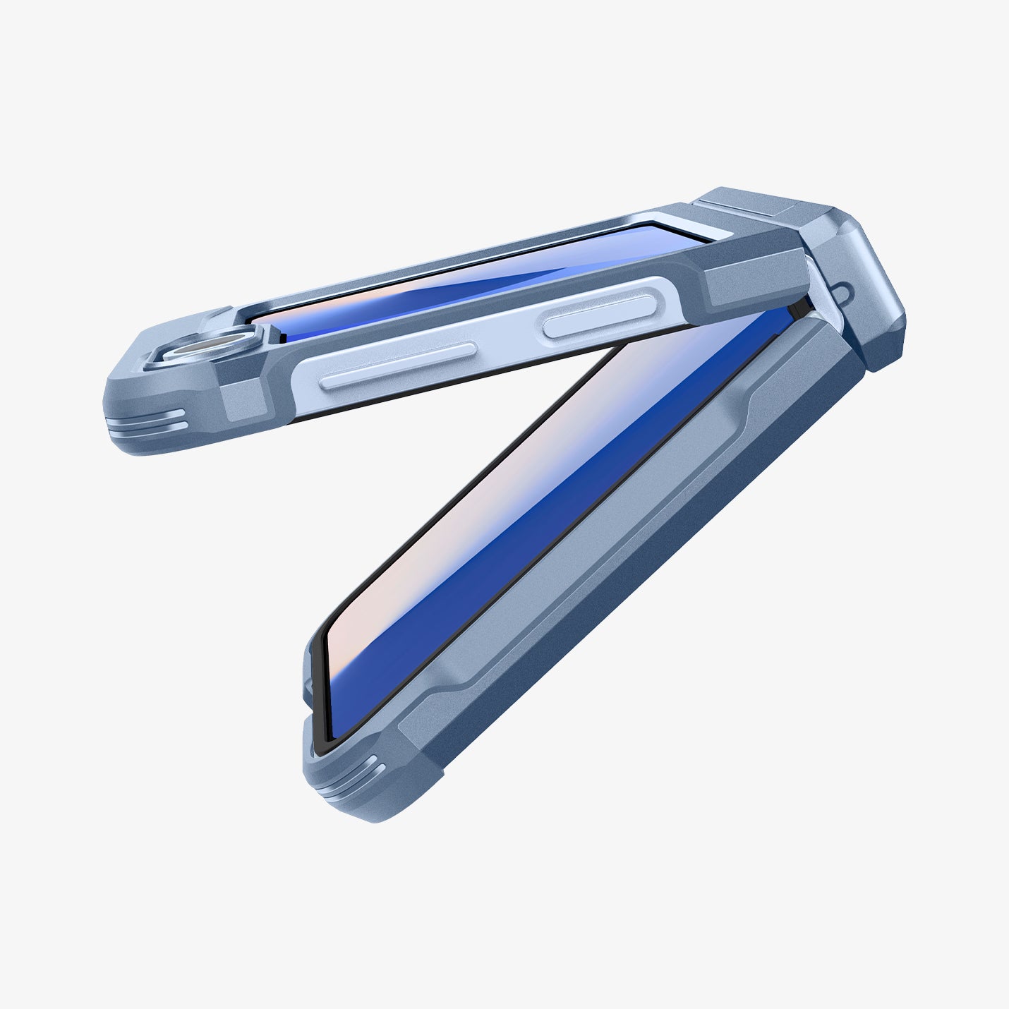 ACS09808 - Galaxy Z Flip 7 FE Series Tough Armor Pro (MagFit) in Sierra Blue showing the side, partial front and back almost fully closed