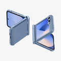ACS09808 - Galaxy Z Flip 7 FE Series Tough Armor Pro (MagFit) in Sierra Blue showing the back, partial front of two devices partially folded