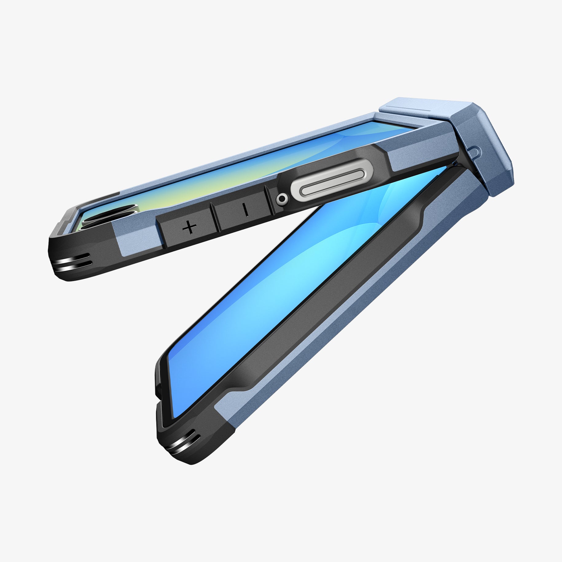 ACS09562 - Galaxy Z Flip 7 Case Tough Armor Pro (MagFit) in sierra blue showing the side and partial inside