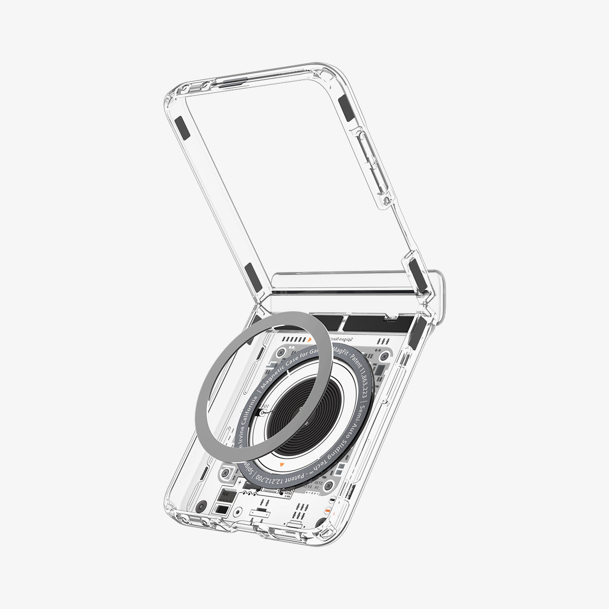 ACS11516 - Galaxy Z Flip 8 Series - Ultra Hybrid Pro Neo One (Mag Fit) showing a close-up top-down view of the case's hinge bar with the "SAMSUNG" text and button cutouts.
